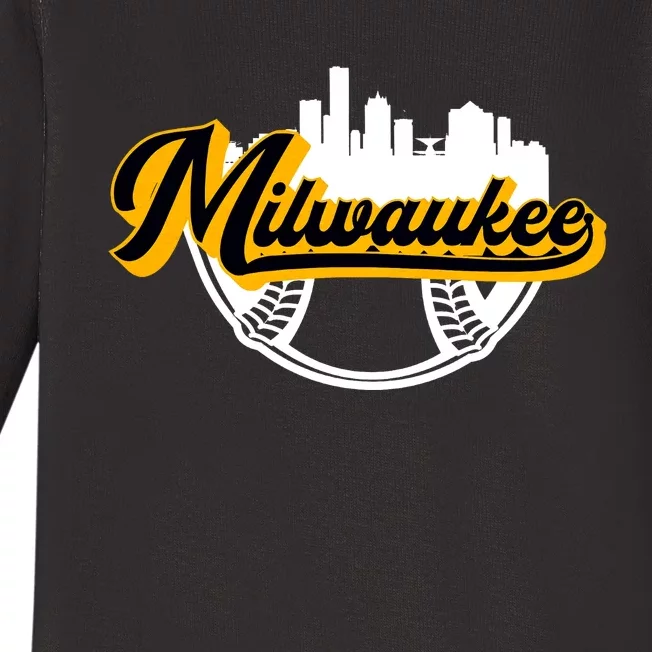 Milwaukee Baseball Lover Baseball Player Retro Sporty Baby Long Sleeve Bodysuit