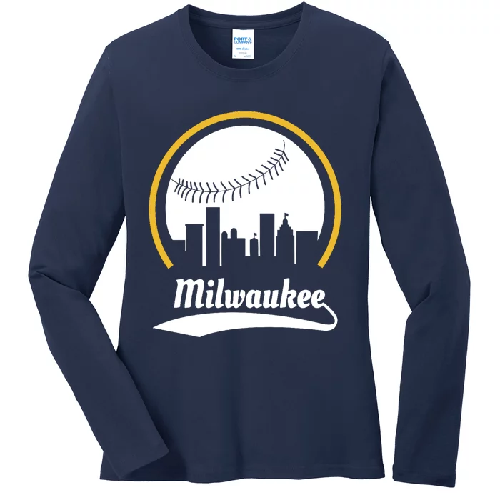 Milwaukee Baseball Lover Baseball Player Retro Sporty Ladies Long Sleeve Shirt