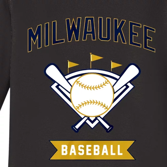 Milwaukee Baseball Lover Baseball Player Retro Sporty Baby Long Sleeve Bodysuit