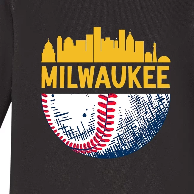 Milwaukee Baseball Lover Baseball Player Retro Sporty Baby Long Sleeve Bodysuit