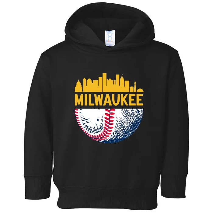 Milwaukee Baseball Lover Baseball Player Retro Sporty Toddler Hoodie