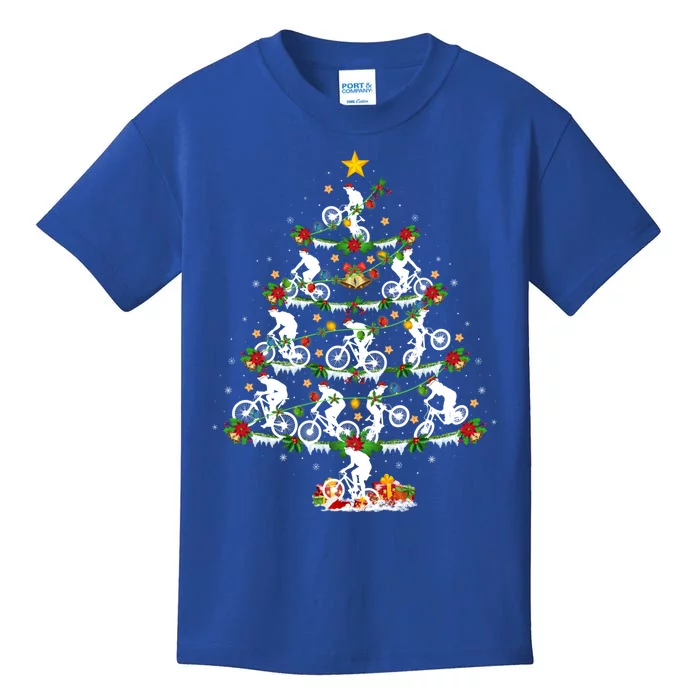 Mtb Biking Lover Lighting Mountain Biking Christmas Tree Gift Kids T-Shirt