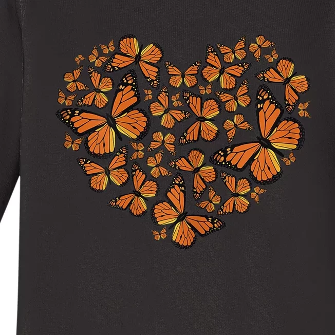 Monarch Butterfly Love Heart Baby Long Sleeve Bodysuit