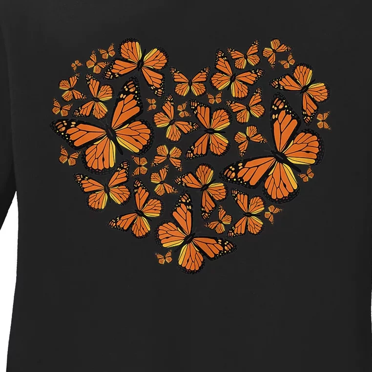 Monarch Butterfly Love Heart Ladies Long Sleeve Shirt