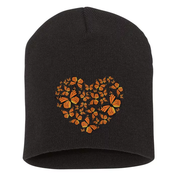 Monarch Butterfly Love Heart Short Acrylic Beanie