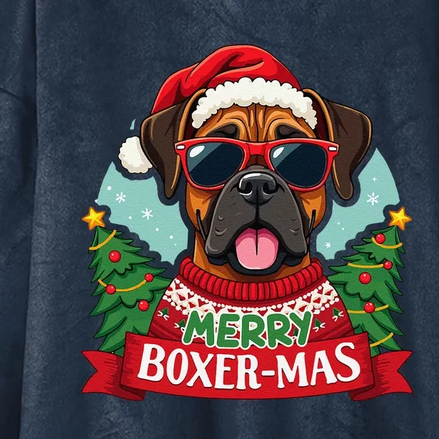 Merry Boxer Mas Cute Boxer Dog Christmas Hooded Wearable Blanket