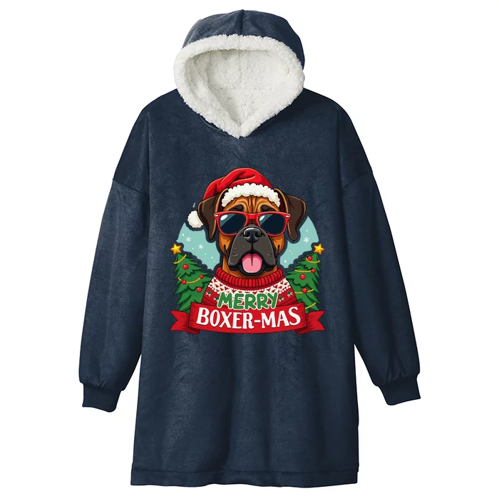 Merry Boxer Mas Cute Boxer Dog Christmas Hooded Wearable Blanket