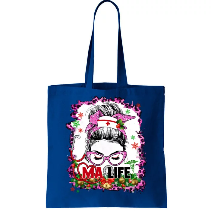 Messy Bun Mom Ma Life Funny Nursing Christmas Pajamas Gift Tote Bag