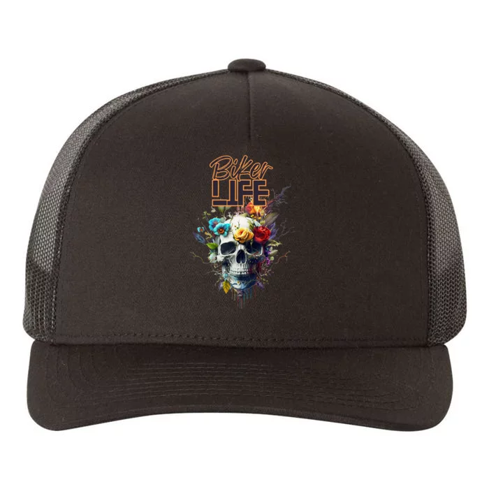 Motorcyclist biker motorcycle skull design Yupoong Adult 5-Panel Trucker Hat