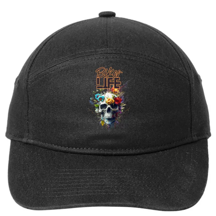 Motorcyclist biker motorcycle skull design 7-Panel Snapback Hat