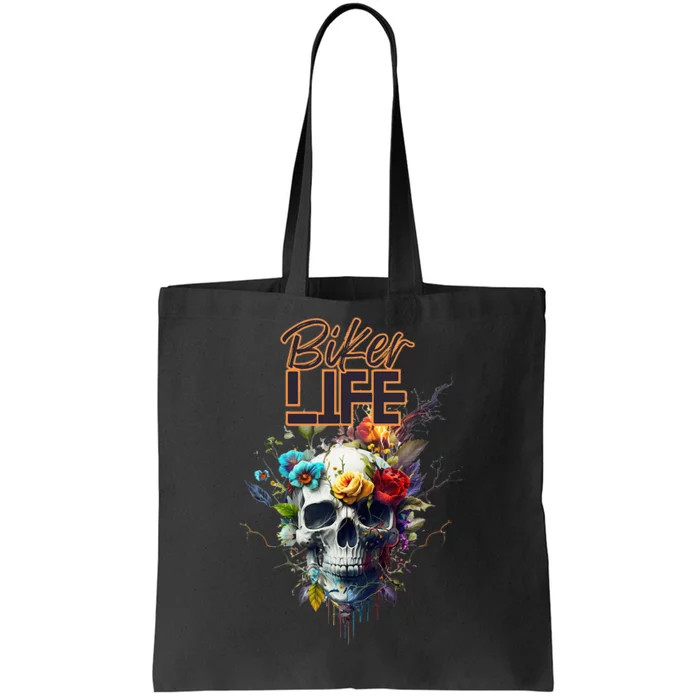 Motorcyclist biker motorcycle skull design Tote Bag