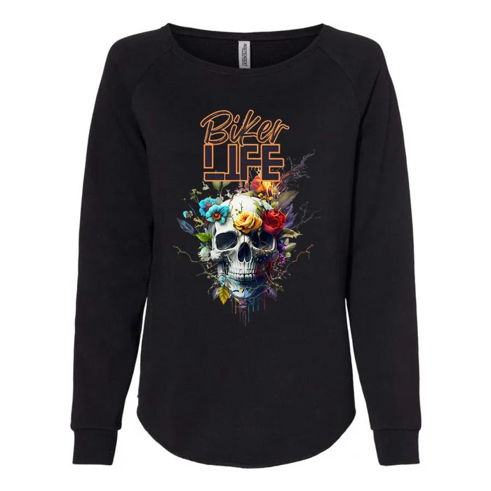 Motorcyclist biker motorcycle skull design Womens California Wash Sweatshirt