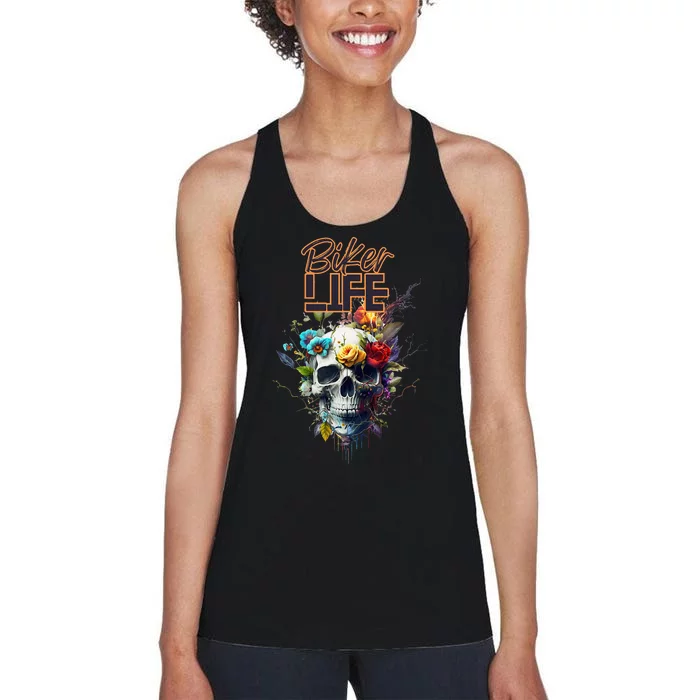 Motorcyclist biker motorcycle skull design Women's Racerback Tank