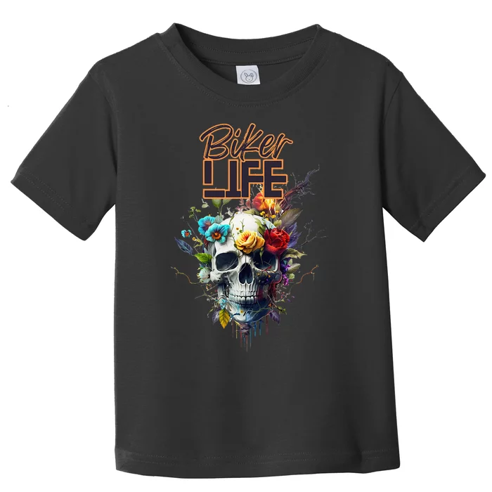 Motorcyclist biker motorcycle skull design Toddler T-Shirt