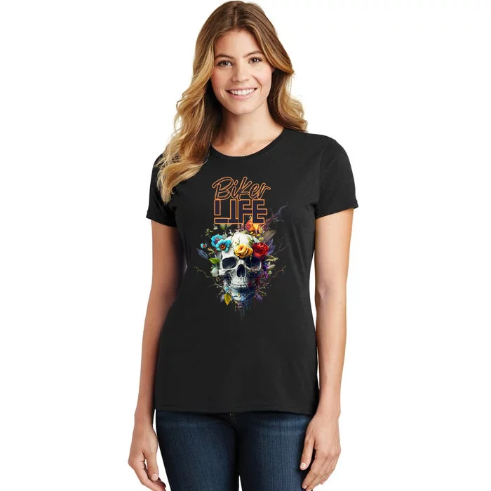 Motorcyclist biker motorcycle skull design Women's T-Shirt