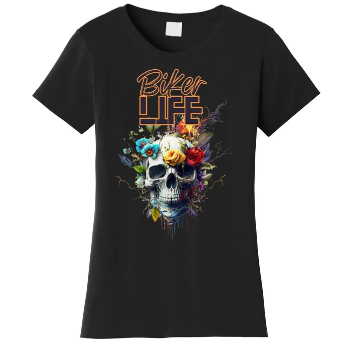 Motorcyclist biker motorcycle skull design Women's T-Shirt