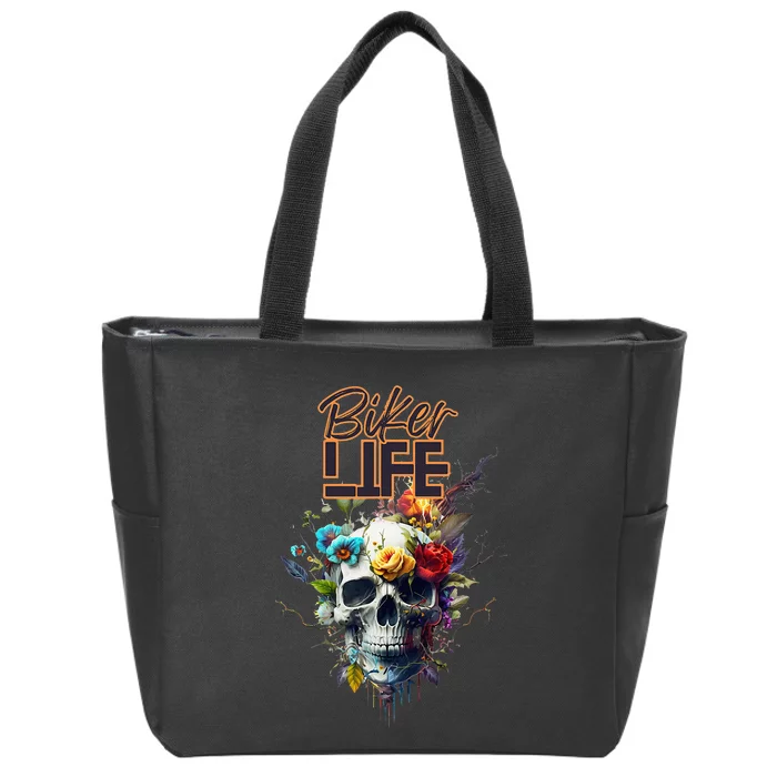 Motorcyclist biker motorcycle skull design Zip Tote Bag