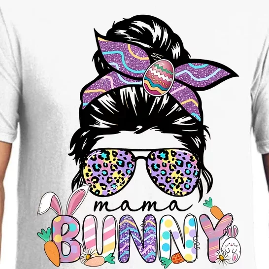 Messy Bun Mama Bunny Easter Bunny Rabbit Mom Easter Eggs Hunt Pajama Set