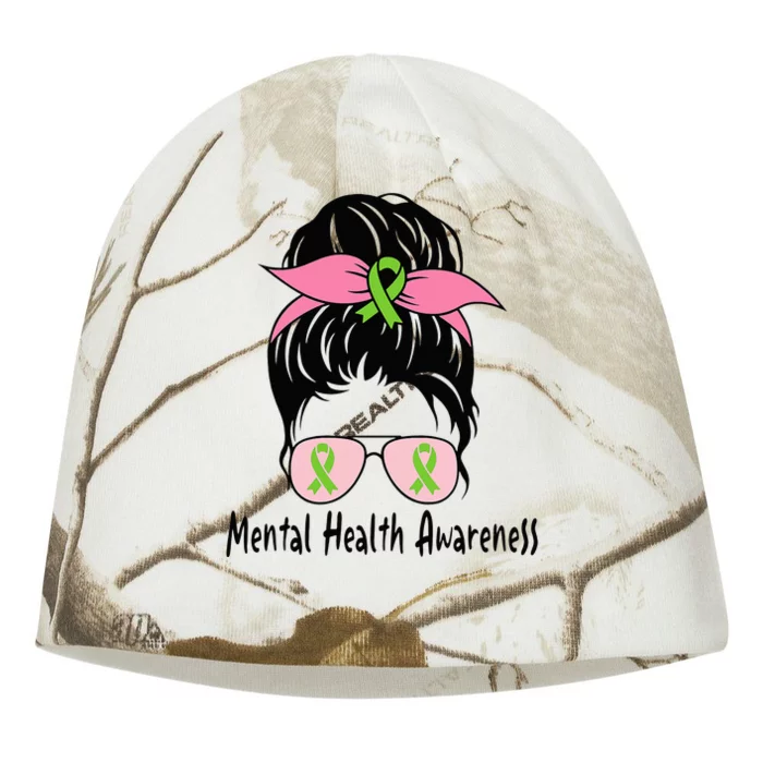 Messy Bun Mental Health Matters Gift Mental Health Awareness Kati - Camo Knit Beanie