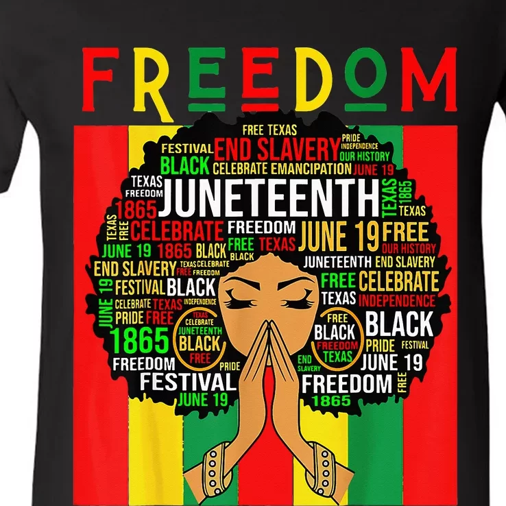 Melanin Black Magic Juneteenth Freedom  Mom V-Neck T-Shirt