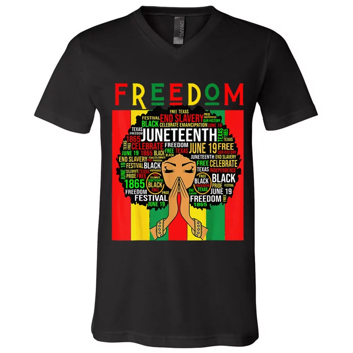 Melanin Black Magic Juneteenth Freedom  Mom V-Neck T-Shirt