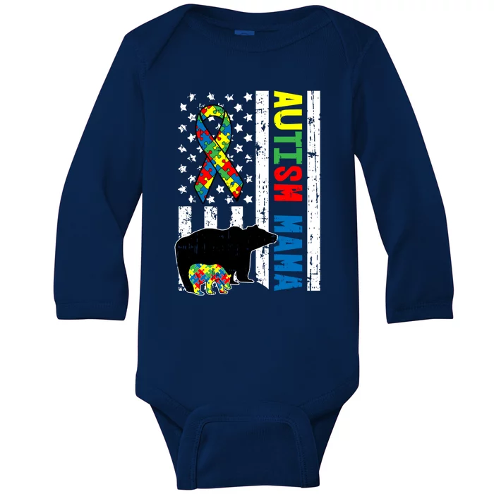 Mama Bear Matching Family Autism Awareness Funny Gift For Mom Gift Baby Long Sleeve Bodysuit