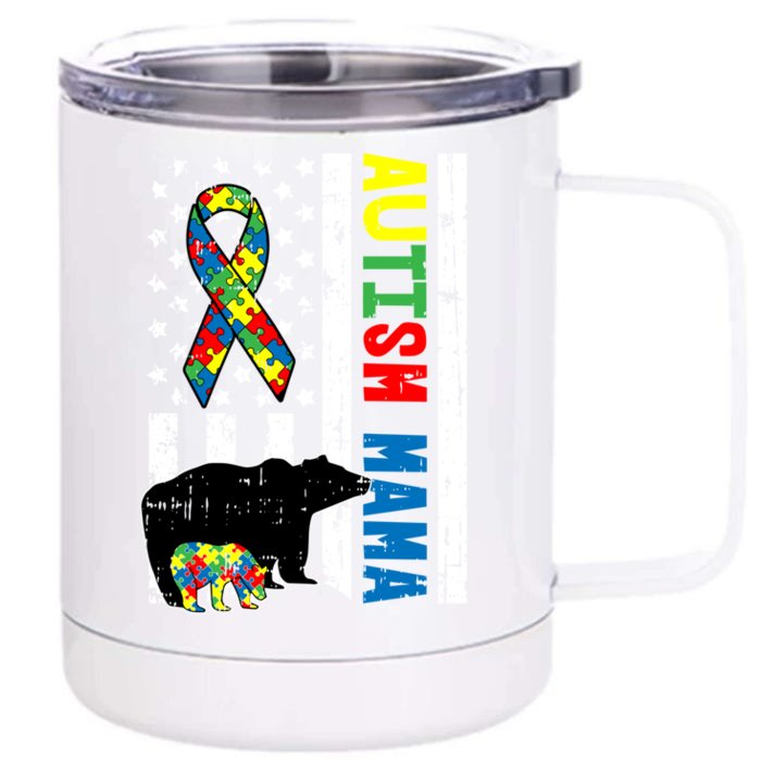 Mama Bear Matching Family Autism Awareness Funny Gift For Mom Gift Front & Back 12oz Stainless Steel Tumbler Cup