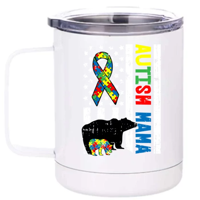 Mama Bear Matching Family Autism Awareness Funny Gift For Mom Gift Front & Back 12oz Stainless Steel Tumbler Cup