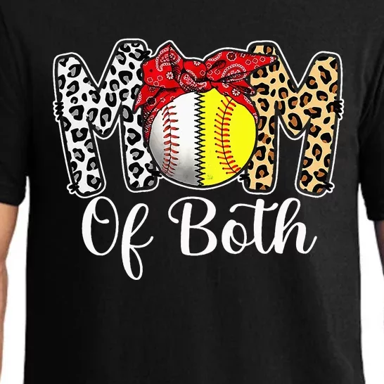 Messy Bun Mom Of Both Baseball Softball Mom Mothers Day Pajama Set