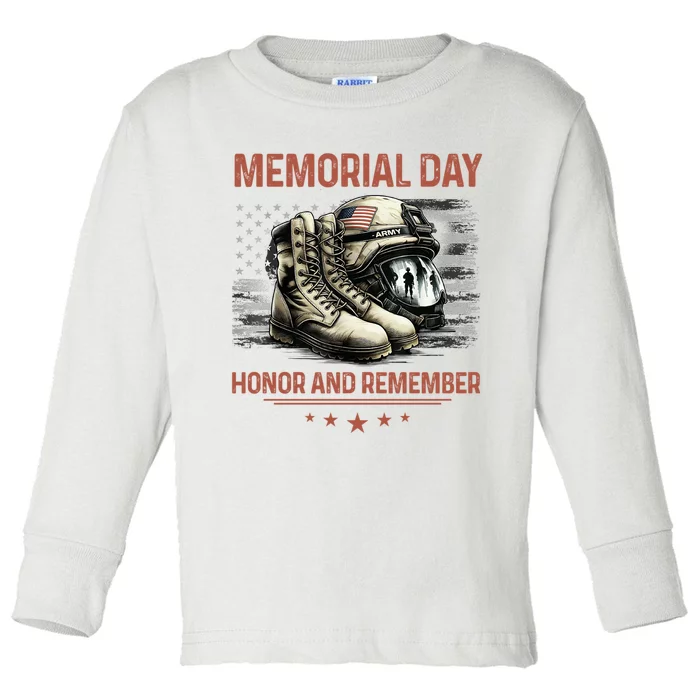 Military Boots Memorial Day Gifts Flag Toddler Long Sleeve Shirt