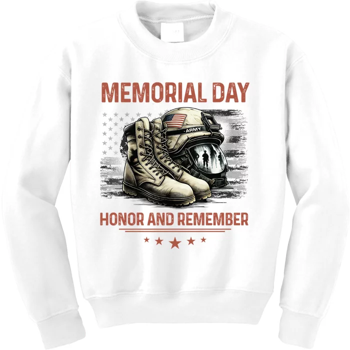 Military Boots Memorial Day Gifts Flag Kids Sweatshirt