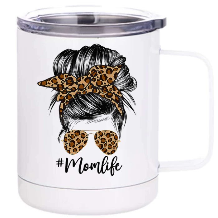 Messy Bun Mom Leopard Messy Hair Bun Moms Life Cool Cheetah Front & Back 12oz Stainless Steel Tumbler Cup