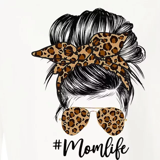 Messy Bun Mom Leopard Messy Hair Bun Moms Life Cool Cheetah Cropped Pullover Crew