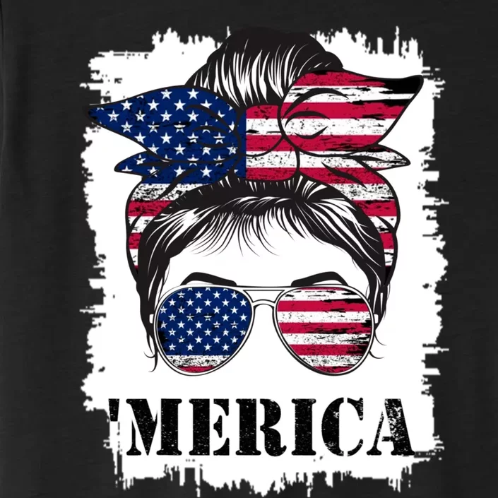 Messy Bun Merica Sunglasses 4th Of July Usa Flag ChromaSoft Performance T-Shirt