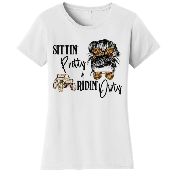 Messy Bun Mom Sunglasses UTV Offroad SXS Life Riding Women's T-Shirt