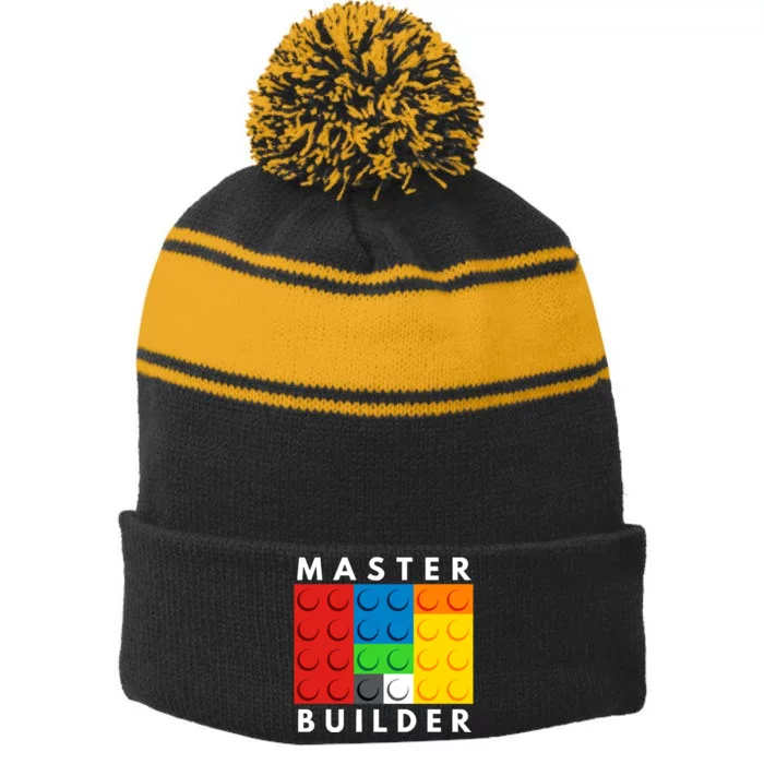 Master Builder Stripe Pom Pom Beanie