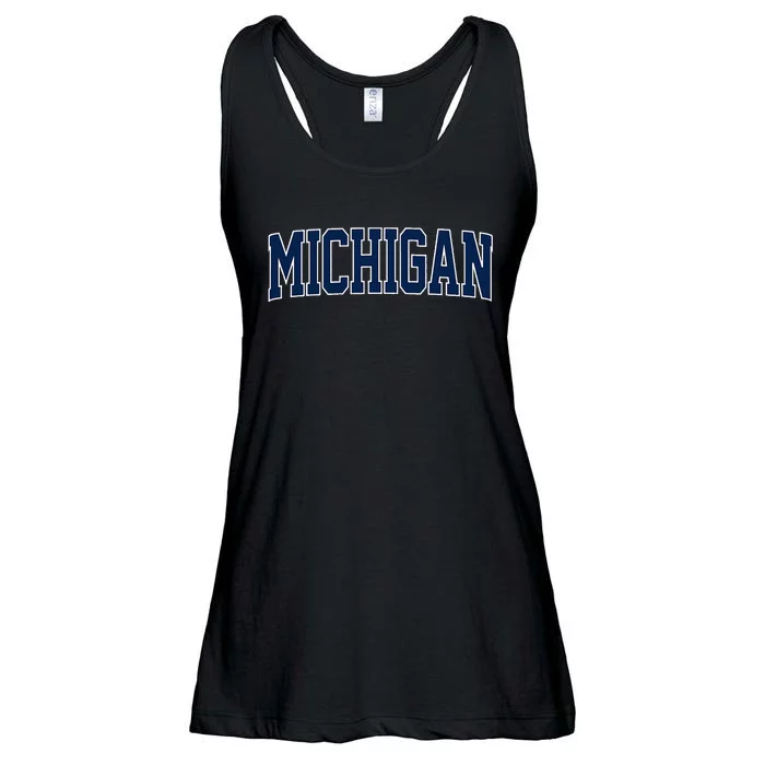 Michigan Blue Maize Retro Font Michigan Ladies Essential Flowy Tank