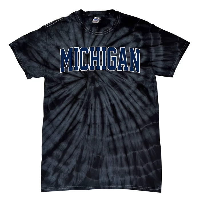 Michigan Blue Maize Retro Font Michigan Tie-Dye T-Shirt