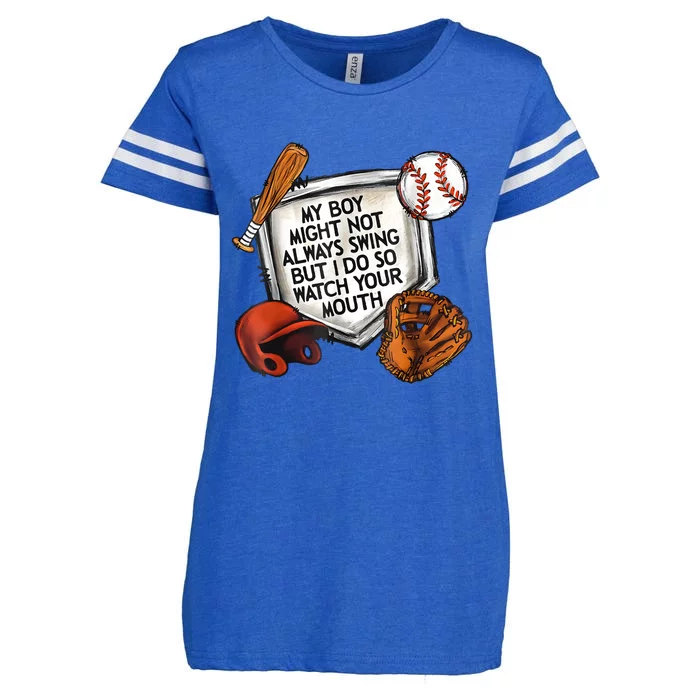 My Boy Might Not Always Swing Watch Your Mouth Front & Back Enza Ladies Jersey Football T-Shirt