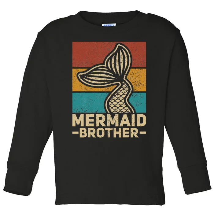 Mermaid Brother Mermaid Birthday Party Outfit Retro Mermaid Toddler Long Sleeve Shirt