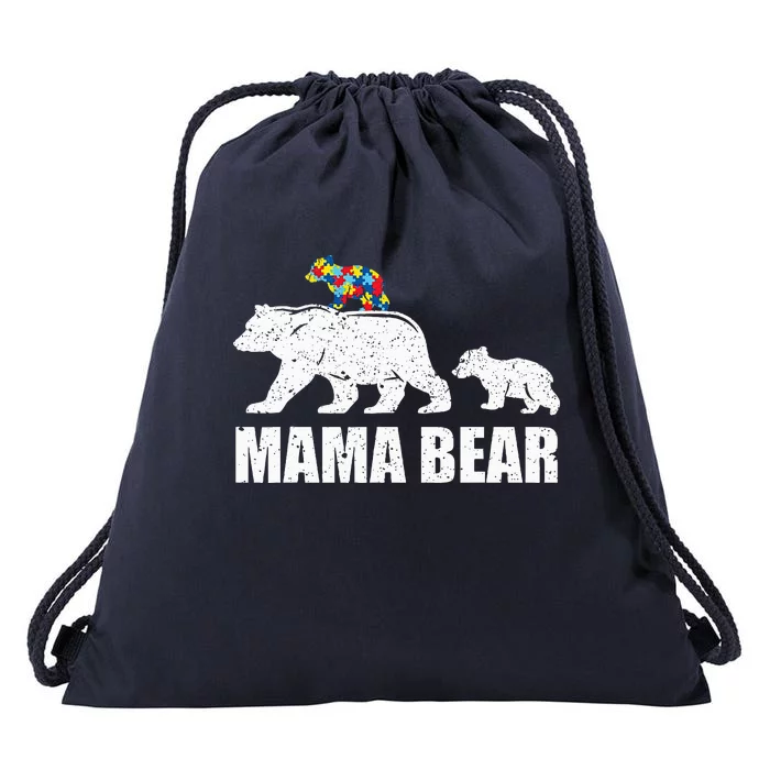 Mama Bear Mom Autistic Child Drawstring Bag