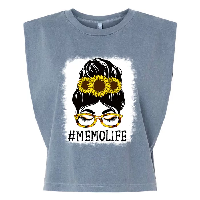 Messy Bun Memo Life Grandma Sunflowers Cute Mothers Day Gift Garment-Dyed Women's Muscle Tee