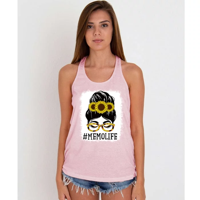 Messy Bun Memo Life Grandma Sunflowers Cute Mothers Day Gift Women's Knotted Racerback Tank