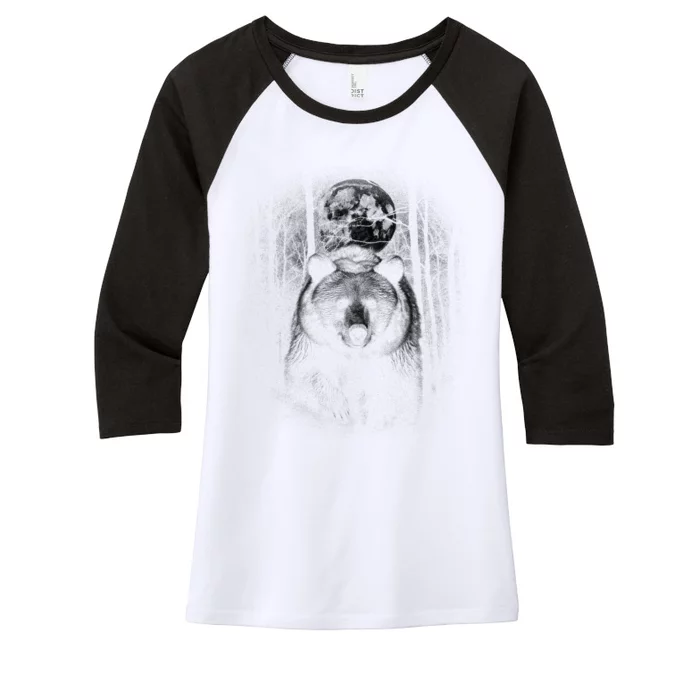 Moonlight Bear Women's Tri-Blend 3/4-Sleeve Raglan Shirt