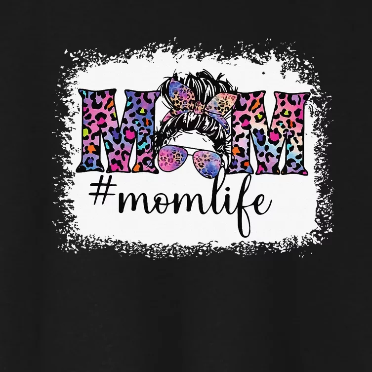 Messy Bun Mom Life Bleached Leopard Mother's Day Mothers Women's Crop Top Tee