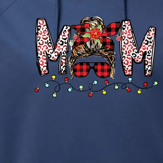 Messy Bun Mom Santa Christmas Family Mama Xmas Mother Gift Performance Fleece Hoodie