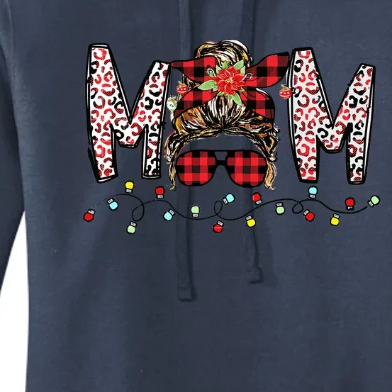 Messy Bun Mom Santa Christmas Family Mama Xmas Mother Gift Women's Pullover Hoodie