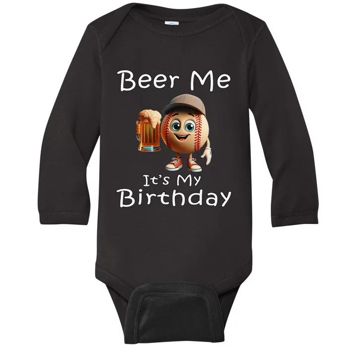 Miltown Beer Me ItS My Birthday Baseball Baby Long Sleeve Bodysuit