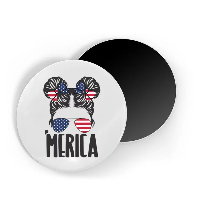 Messy Bun Merica Sunglasses  USA Flag 4th of July Magnet