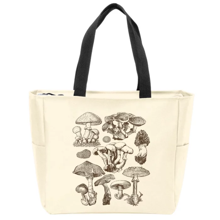 Mushroom Botanical Zip Tote Bag